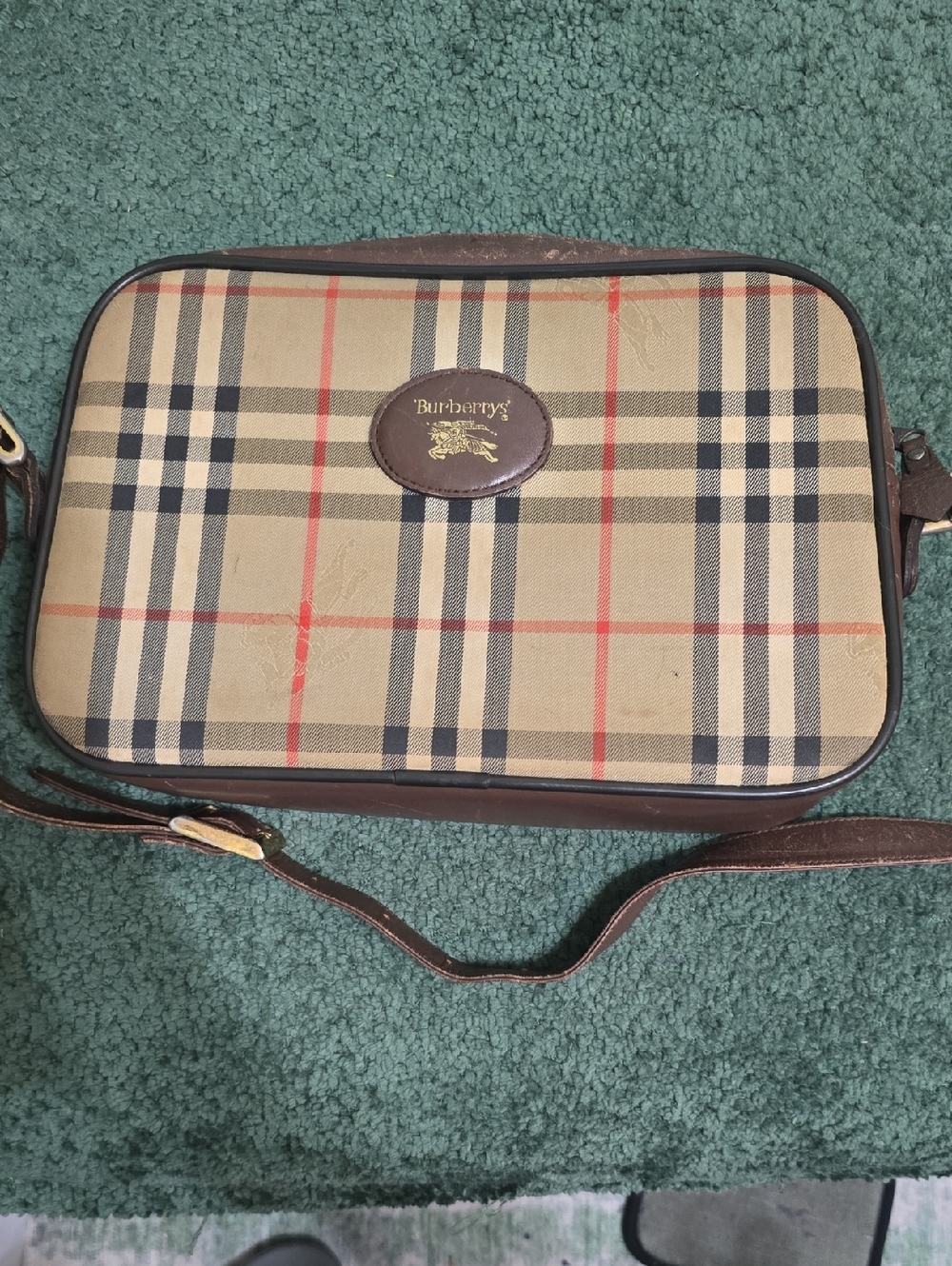 Burberry Vintage Beige Nova Check Messenger Bag with Brown Trim